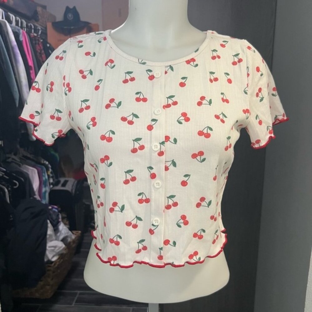 SHEIN Cherry Crop Short Sleeve Top